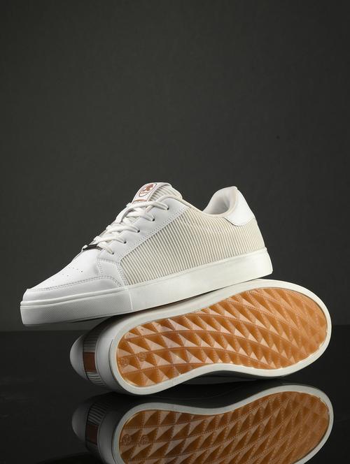 white synthetic lace up sneakers - 21170493 - Very Small Image - 1
