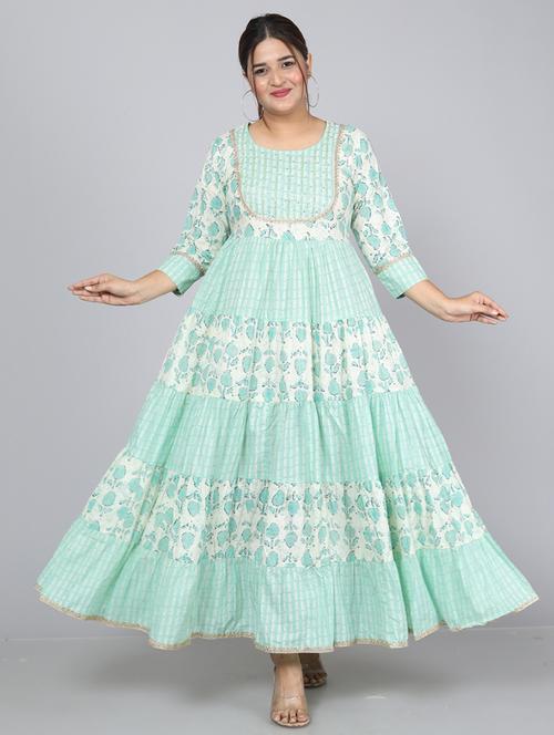light blue threee quarter sleeve ethnic dress - 21170606 - Very Small Image - 1