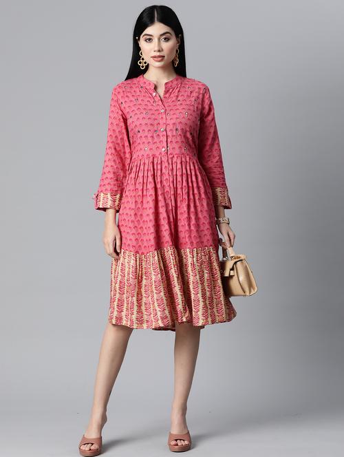 women three quarter sleeve ethnic dress - 21170635 - Very Small Image - 1