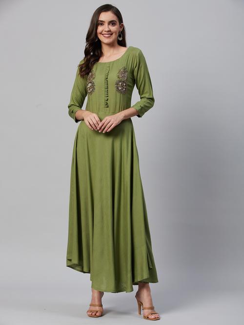 women three quarter sleeve ethnic dress - 21170676 - Very Small Image - 1