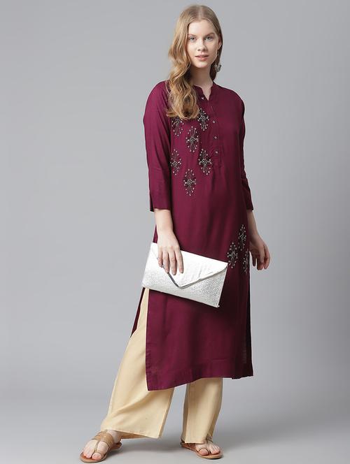 maroon viscose straight kurta - 21170744 - Very Small Image - 1