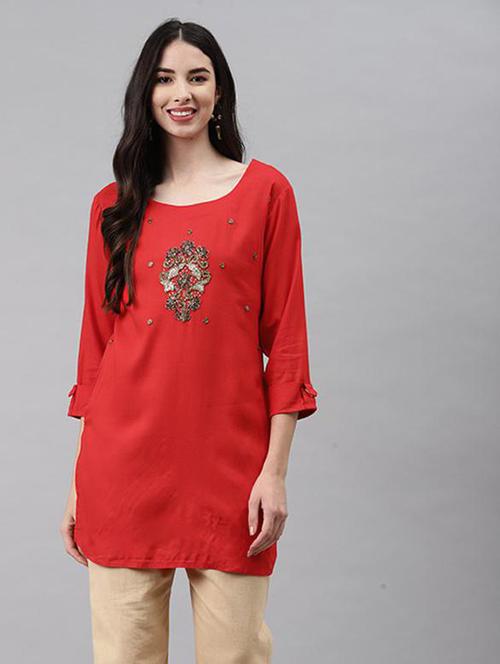 red viscose straight kurta - 21170792 - Very Small Image - 1