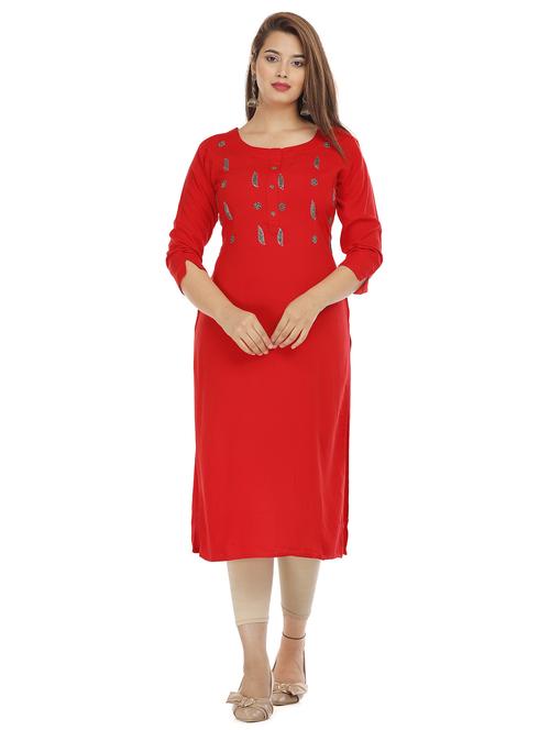 red viscose straight kurta - 21170825 - Very Small Image - 1