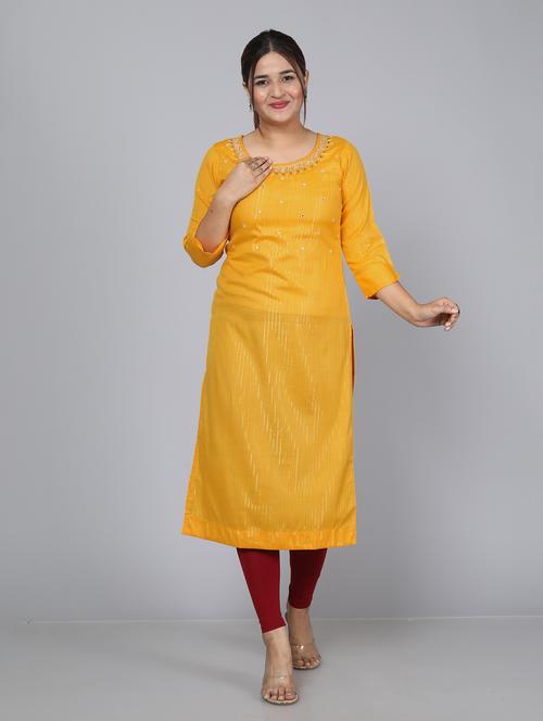 yellow chanderi straight kurta - 21170846 - Very Small Image - 1