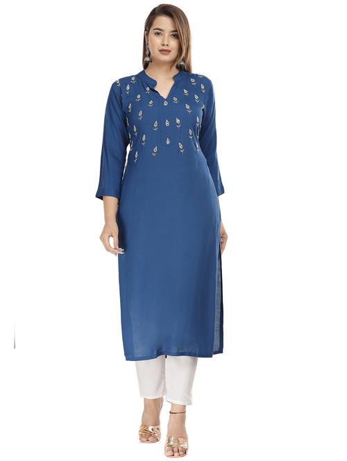 light blue viscose straight kurta - 21170903 - Very Small Image - 1