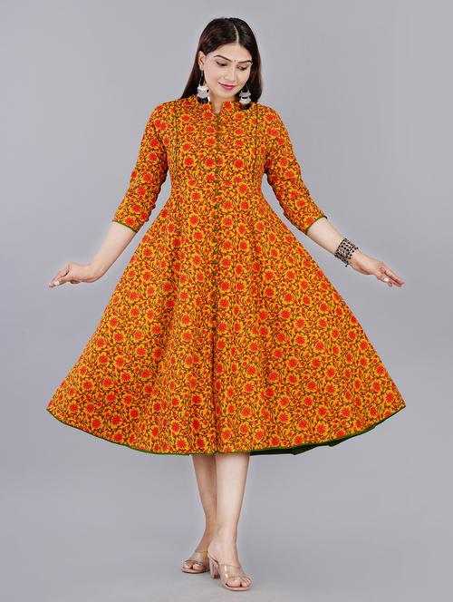 yellow colored cotton blend anarkali kurta - 21170906 - Very Small Image - 1