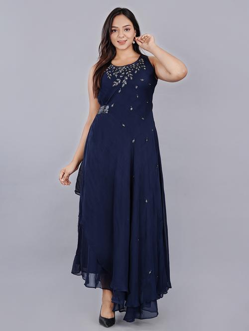 blue georgette straight kurta - 21170921 - Very Small Image - 1