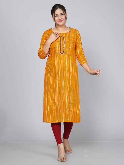 yellow viscose straight kurta - 21170947 - Very Small Image - 1
