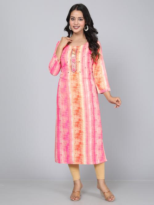 orange viscose straight kurta - 21170949 - Very Small Image - 1