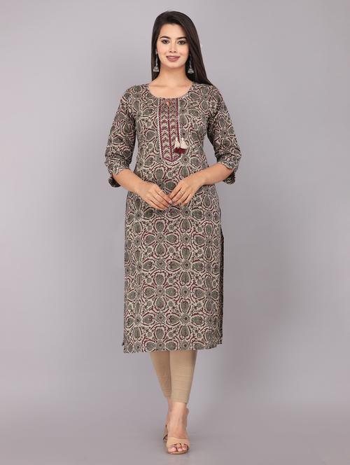 grey cotton blend straight kurta - 21170962 - Very Small Image - 1