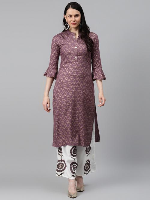 purple printed kurta & palazzo set - 21171076 - Very Small Image - 1