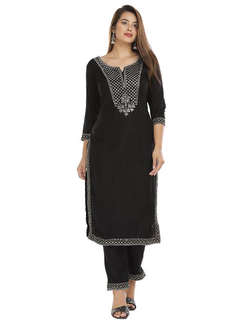 women three quarter sleeve kurta pant set - 21171241 - Very Small Image - 1