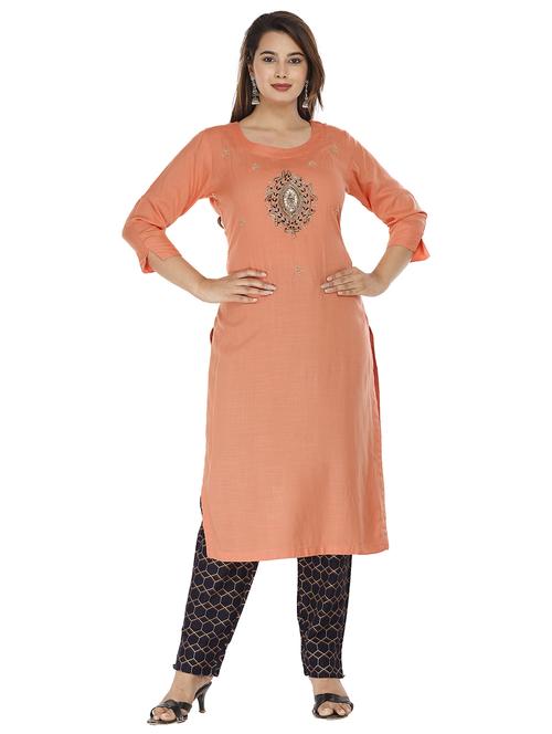 women peach round neck kurta pant set - 21171266 - Very Small Image - 1