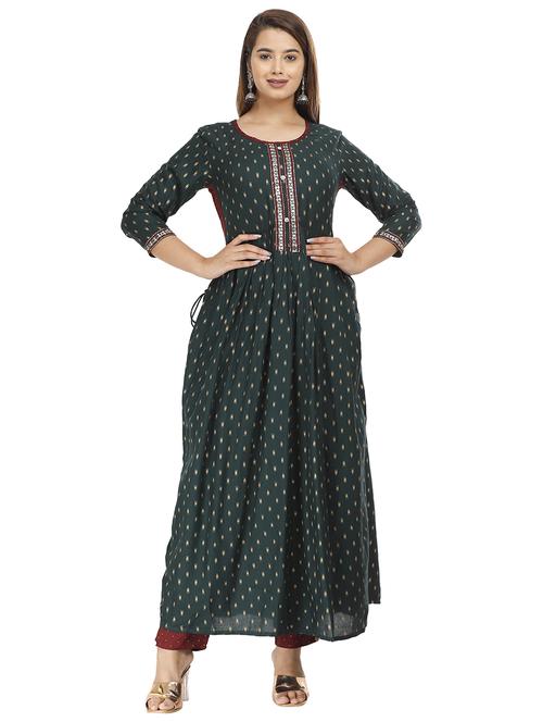 women green round neck kurta pant set - 21171301 - Very Small Image - 1
