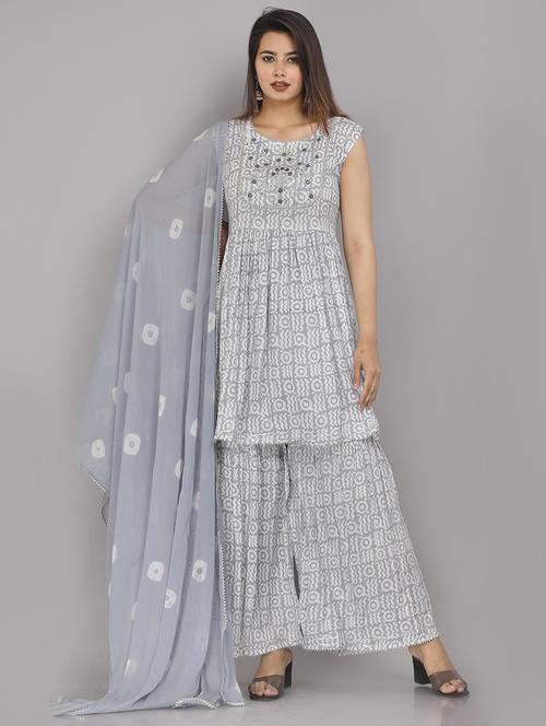 women grey kurta sharara set with dupatta - 21171319 - Very Small Image - 1