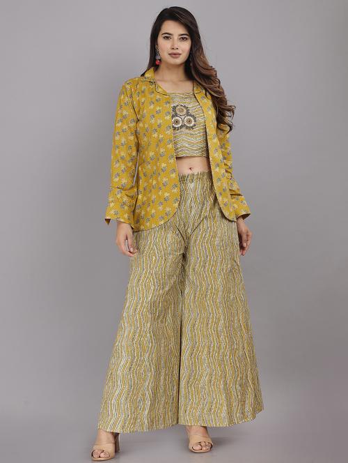 women yellow round neck fusion set - 21171322 - Very Small Image - 1
