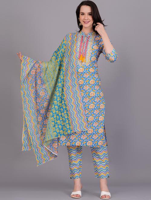 women three quarter sleeve kurta pant with dupatta set - 21171431 - Very Small Image - 1