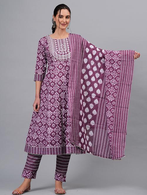 women purple kurta pant set with dupatta - 21171474 - Very Small Image - 1