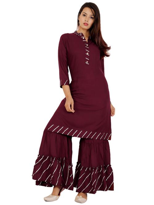 maroon viscose kurta sharara set - 21171494 - Very Small Image - 1