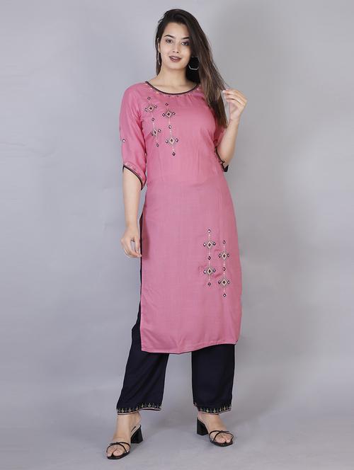 pink embroidered kurta pant set - 21171504 - Very Small Image - 1