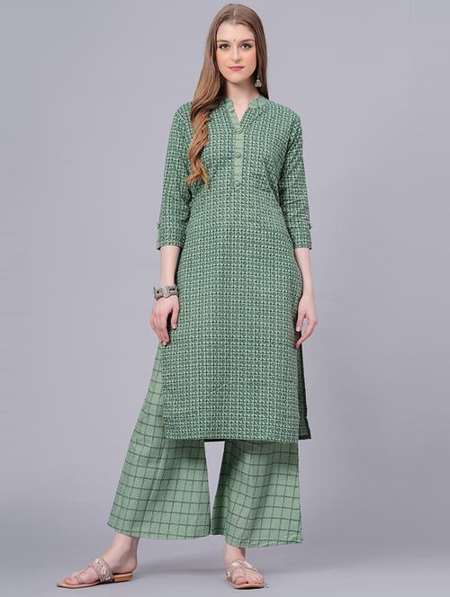 green kurta palazzo set - 21171523 - Very Small Image - 1