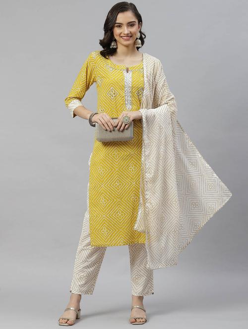 mustard printed suit set - 21171575 - Very Small Image - 1