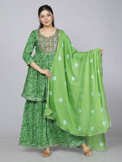 green kurta sharara set with dupatta - 21171651 - Very Small Image - 1