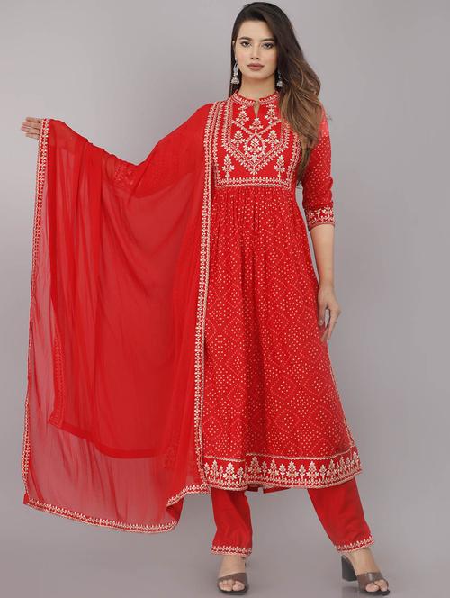 red kurta pant set with dupatta - 21171653 - Very Small Image - 1