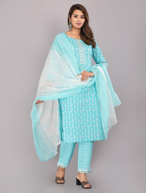 light blue kurta pant set with dupatta - 21171683 - Very Small Image - 1