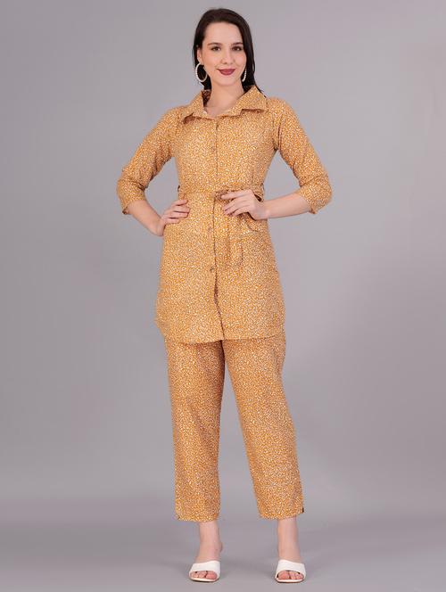 mustard printed cotton co-ord set - 21171715 - Very Small Image - 1