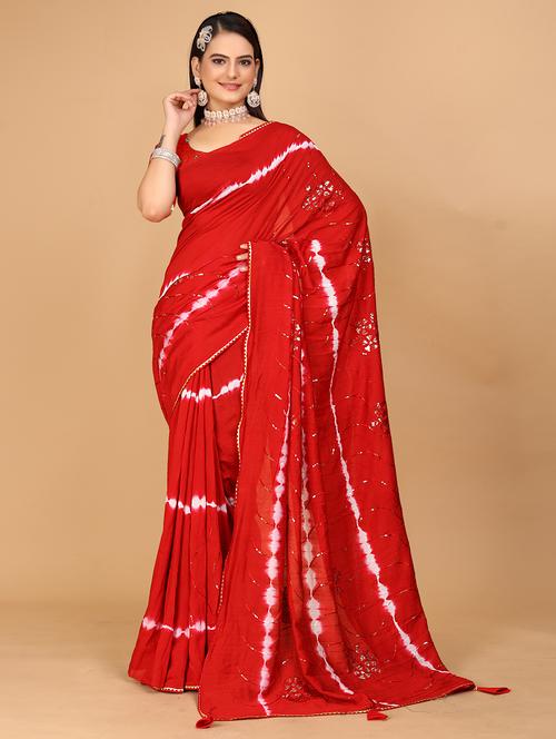 tie & dye sequins work saree with blouse - 21173167 - Very Small Image - 1