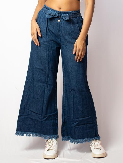 blue cotton blend wide leg trouser - 21173366 - Very Small Image - 1