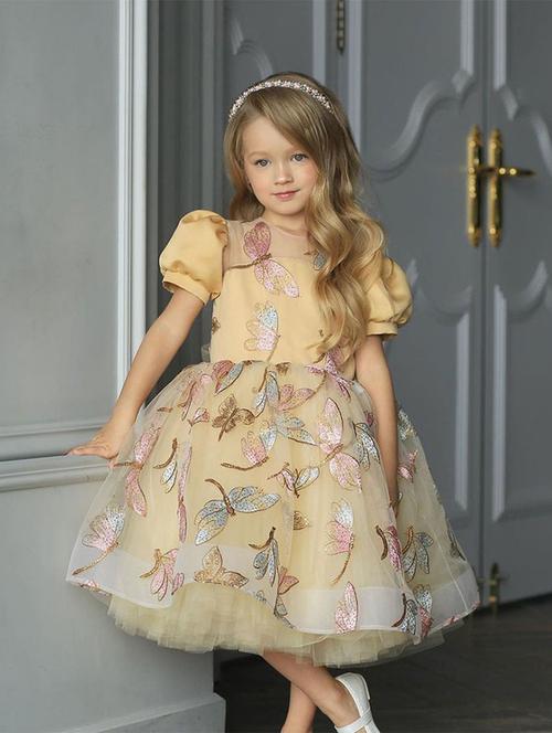 gold round neck sequined work frock - 21173459 - Very Small Image - 1
