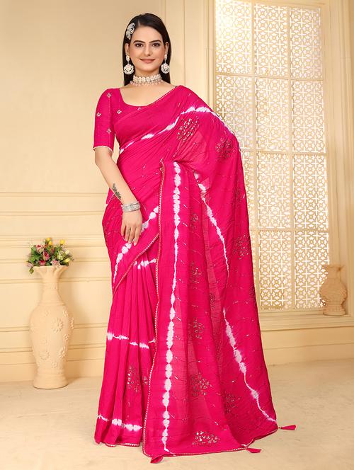 tie & dye saree with sequins work - 21176196 - Very Small Image - 1