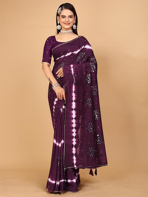 tie & dye saree with sequins work - 21176198 - Very Small Image - 1