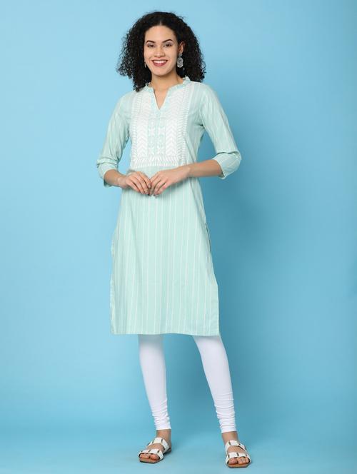 light blue cotton straight kurta - 21176514 - Very Small Image - 1
