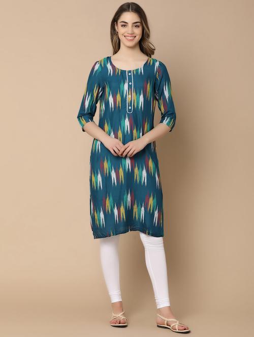 teal blue rayon straight kurta - 21176538 - Very Small Image - 1