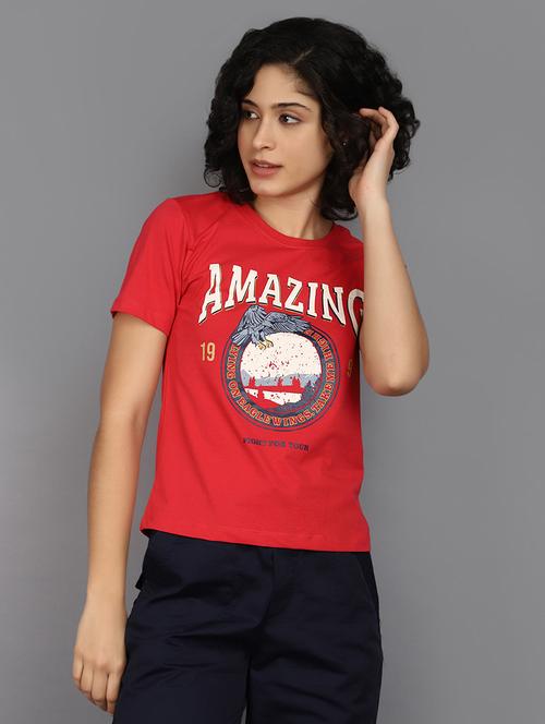pink cotton front print t-shirt - 21176846 - Very Small Image - 1