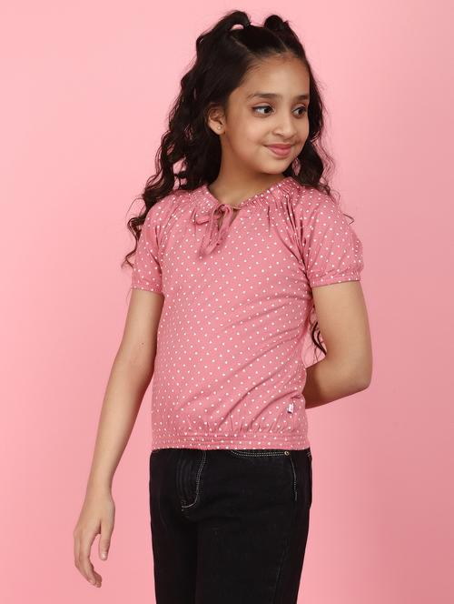 girls tie -up neck short sleeves tops - 21177496 - Very Small Image - 1