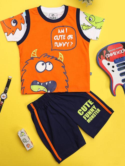 orange cotton printed shorts set - 21177513 - Very Small Image - 1