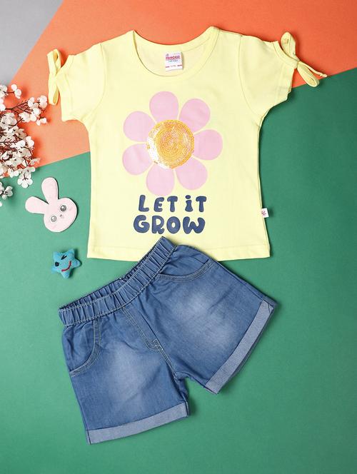 girls yellow printed shorts sets - 21177530 - Very Small Image - 1
