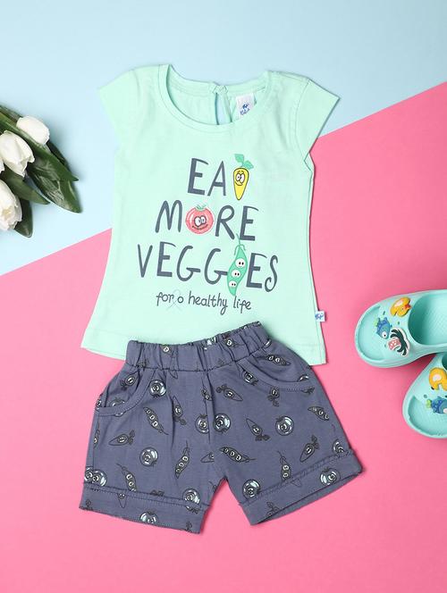 green printed cotton shorts set - 21177574 - Very Small Image - 1