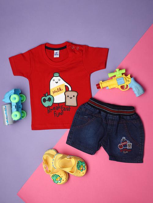 red printed cotton shorts set - 21177608 - Very Small Image - 1