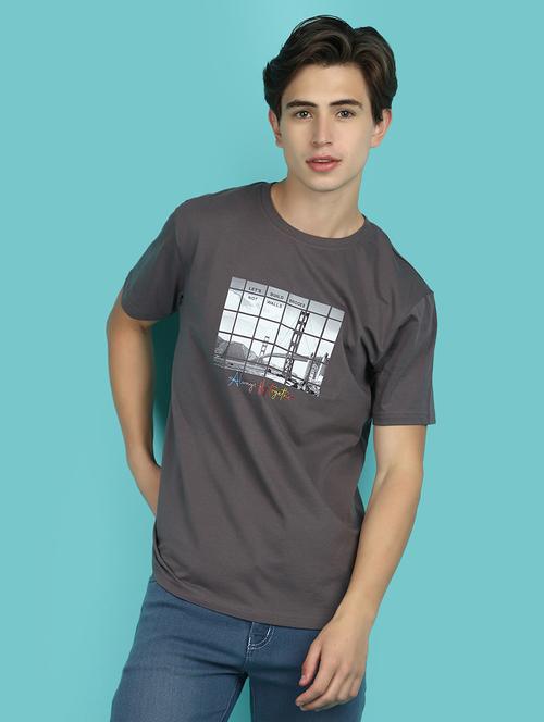 grey cotton chest print tshirt - 21177819 - Very Small Image - 1