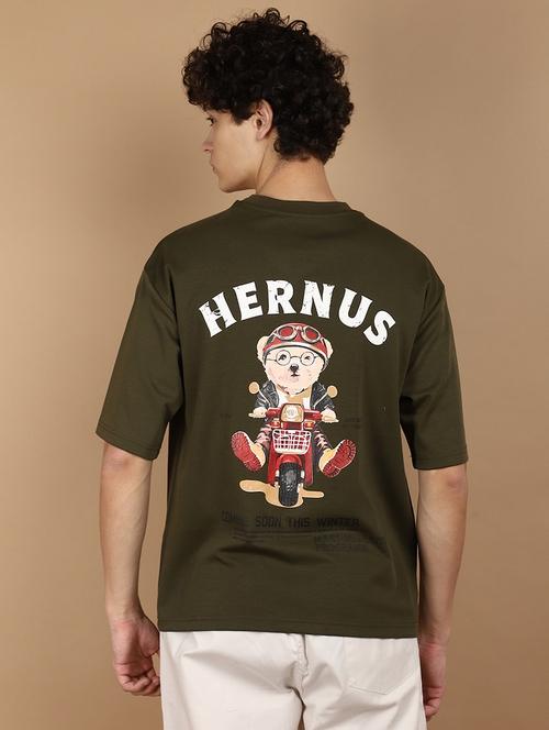 olive green cotton back print t-shirt - 21177890 - Very Small Image - 1