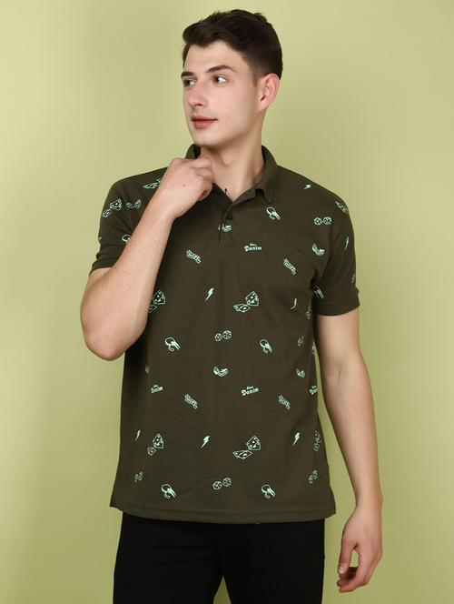 olive cotton all over print t-shirt - 21177961 - Very Small Image - 1
