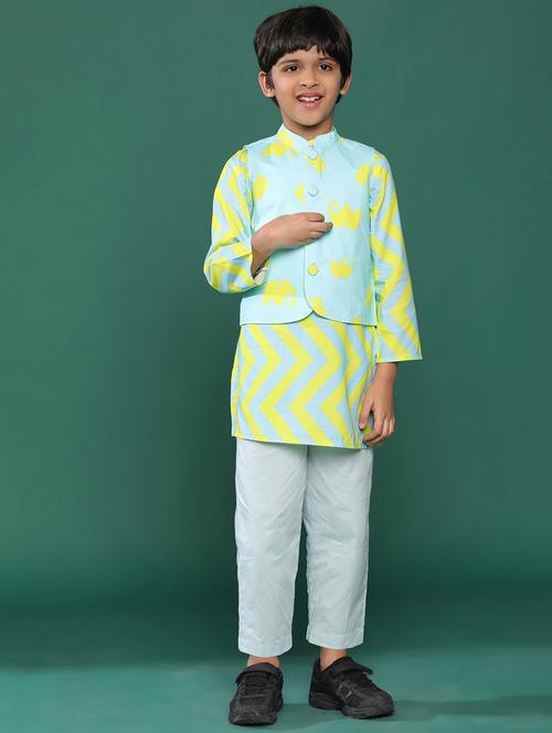 light blue printed viscose kurta set - 21178273 - Very Small Image - 1