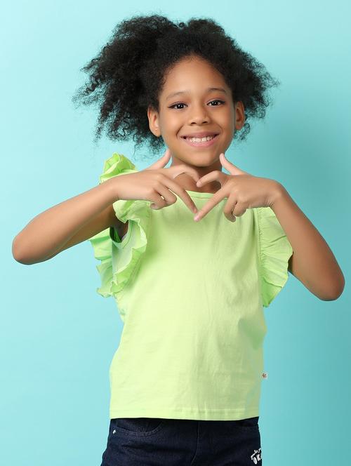 girls green cotton regular tee - 21178537 - Very Small Image - 1
