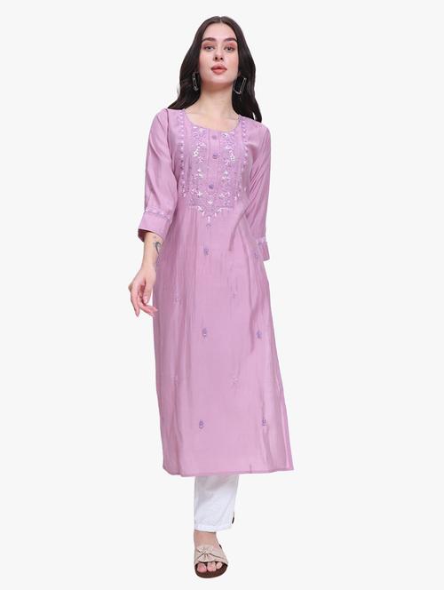 lavender viscose modal straight kurta - 21178698 - Very Small Image - 1