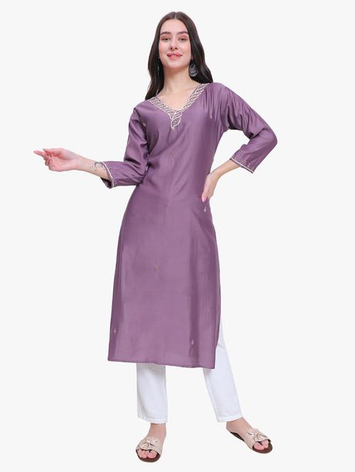 purple viscose straight kurta - 21178709 - Very Small Image - 1